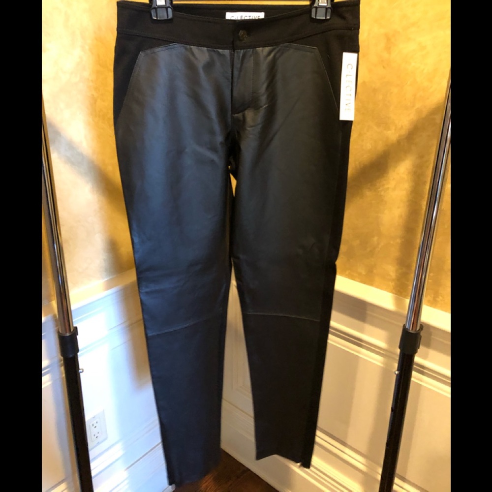 C-Lective Black half leather pants